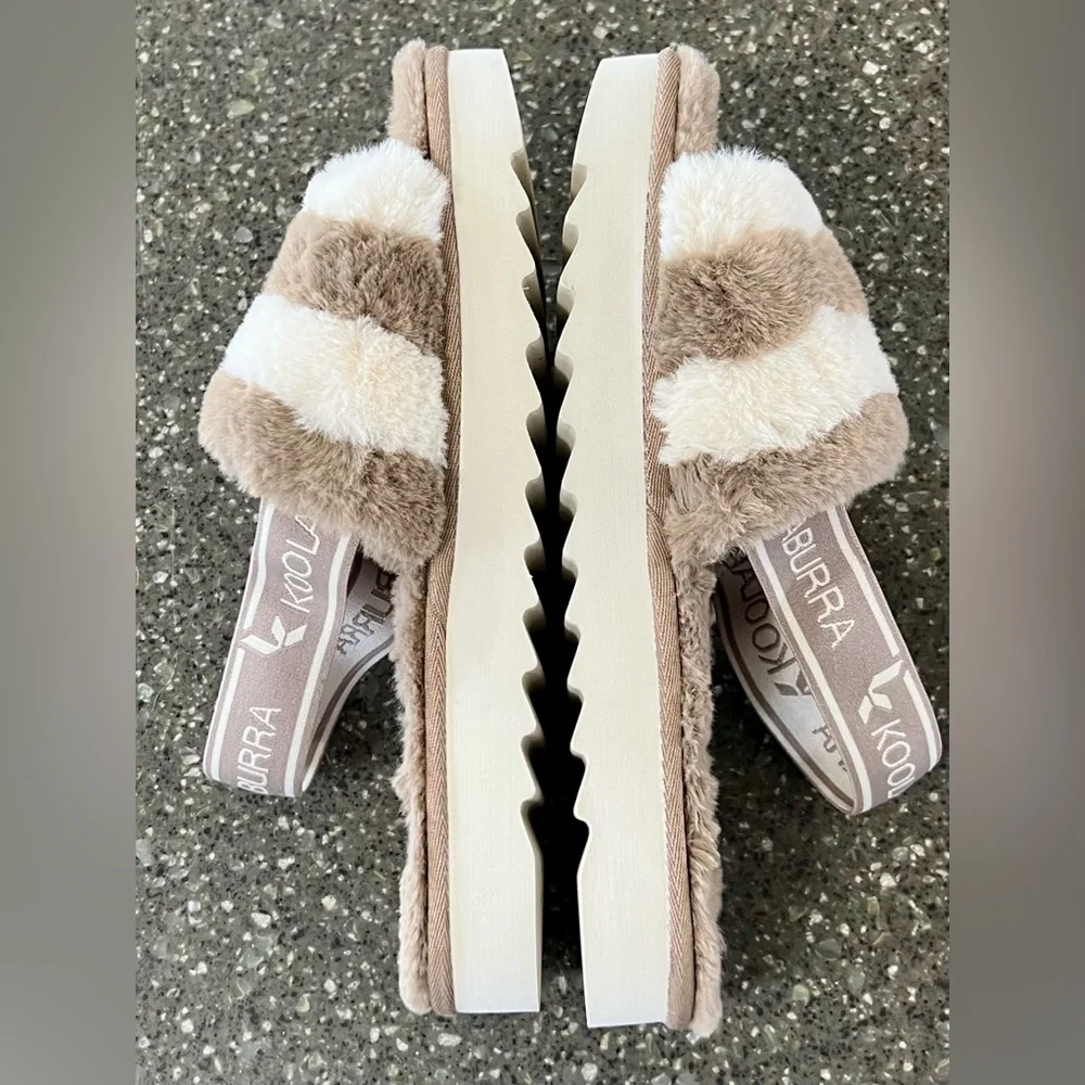 Koolaburra by UGG AUS Fuzz'n II Backstrap Slide Striped Sandals Slip On Shoes